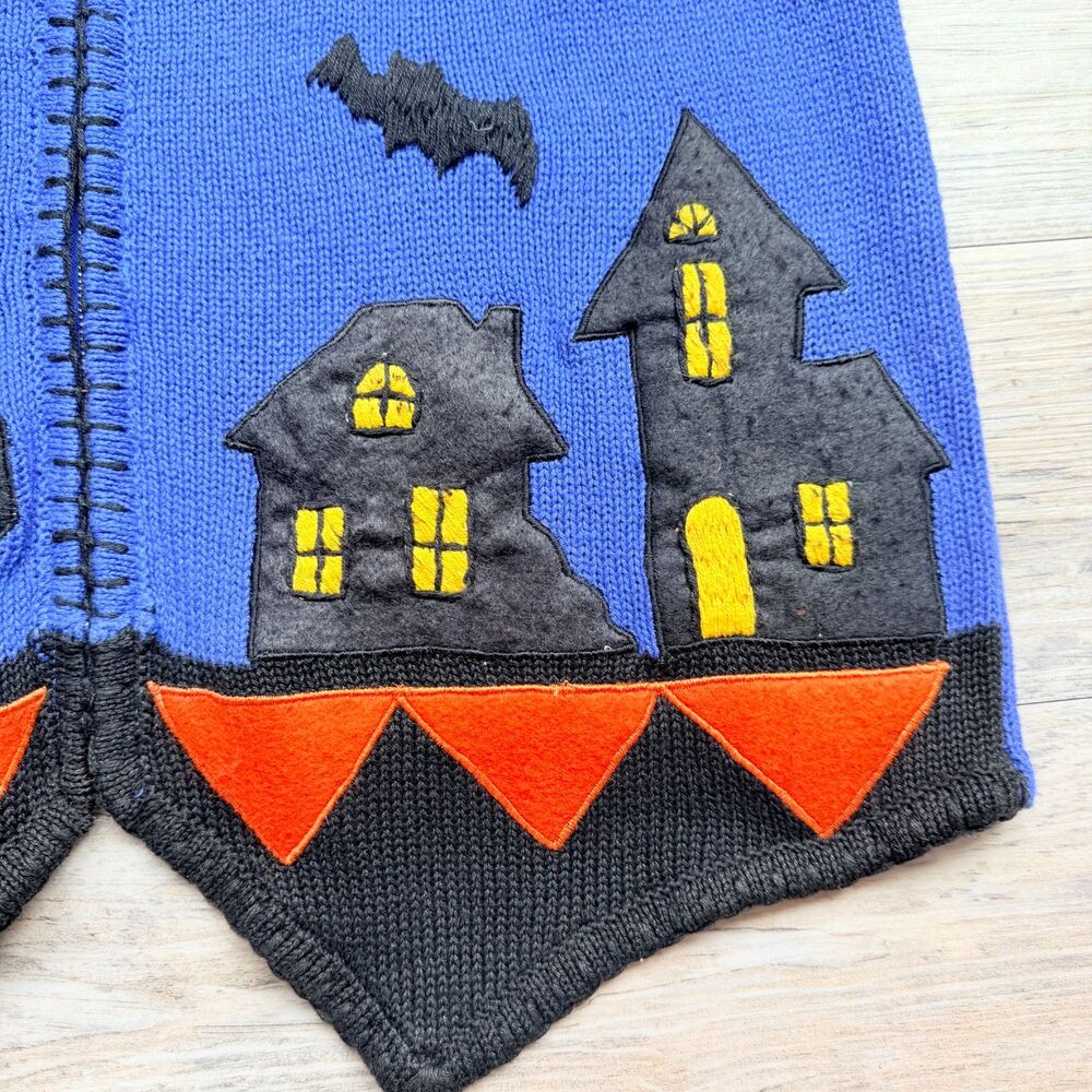 Vintage Victoria Jones Halloween Sweater Vest Large Witch Haunted House Bat 90s - Picture 4 of 10